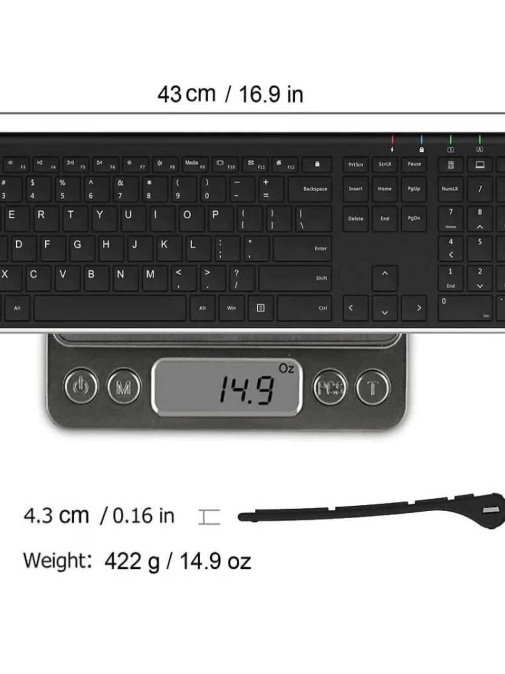 Black, Stainless STEEL Wireless USB Keyboard - Full Size for PC & Laptop